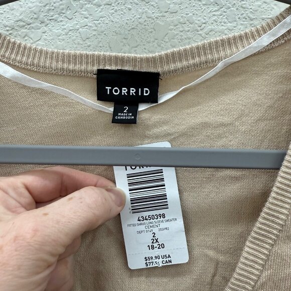 Torrid Fitted Shrug Cement Long Sleeve Knit Sweater Cardigan Womens 2X 18-20 NEW - Picture 2 of 10